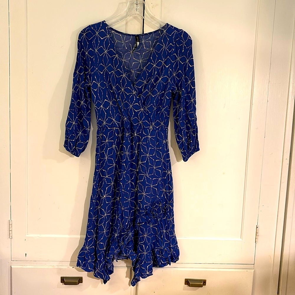 Anthropologie Blue Faux Wrap Dress